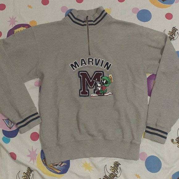 1998 Marvin The Martian Zipper Sweatshirt Vintage 90s Looney Tunes Warner Bros - Picture 1 of 5